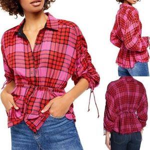 Free People Pacific Dawn Plaid Shirt • Small